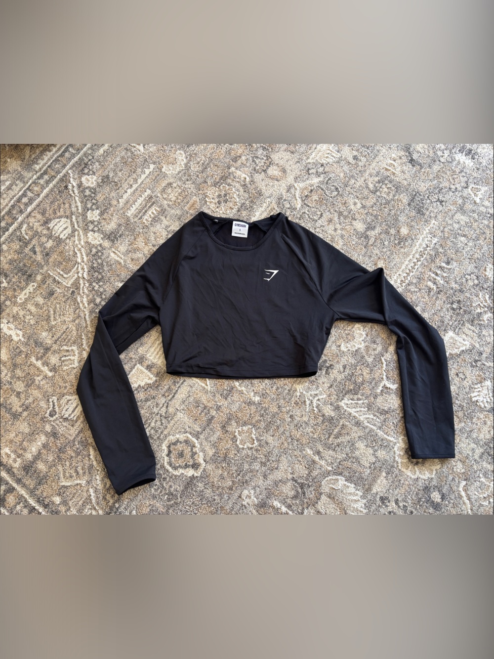 Gymshark Black Long Sleeve Athletic Crop Top with White Logo